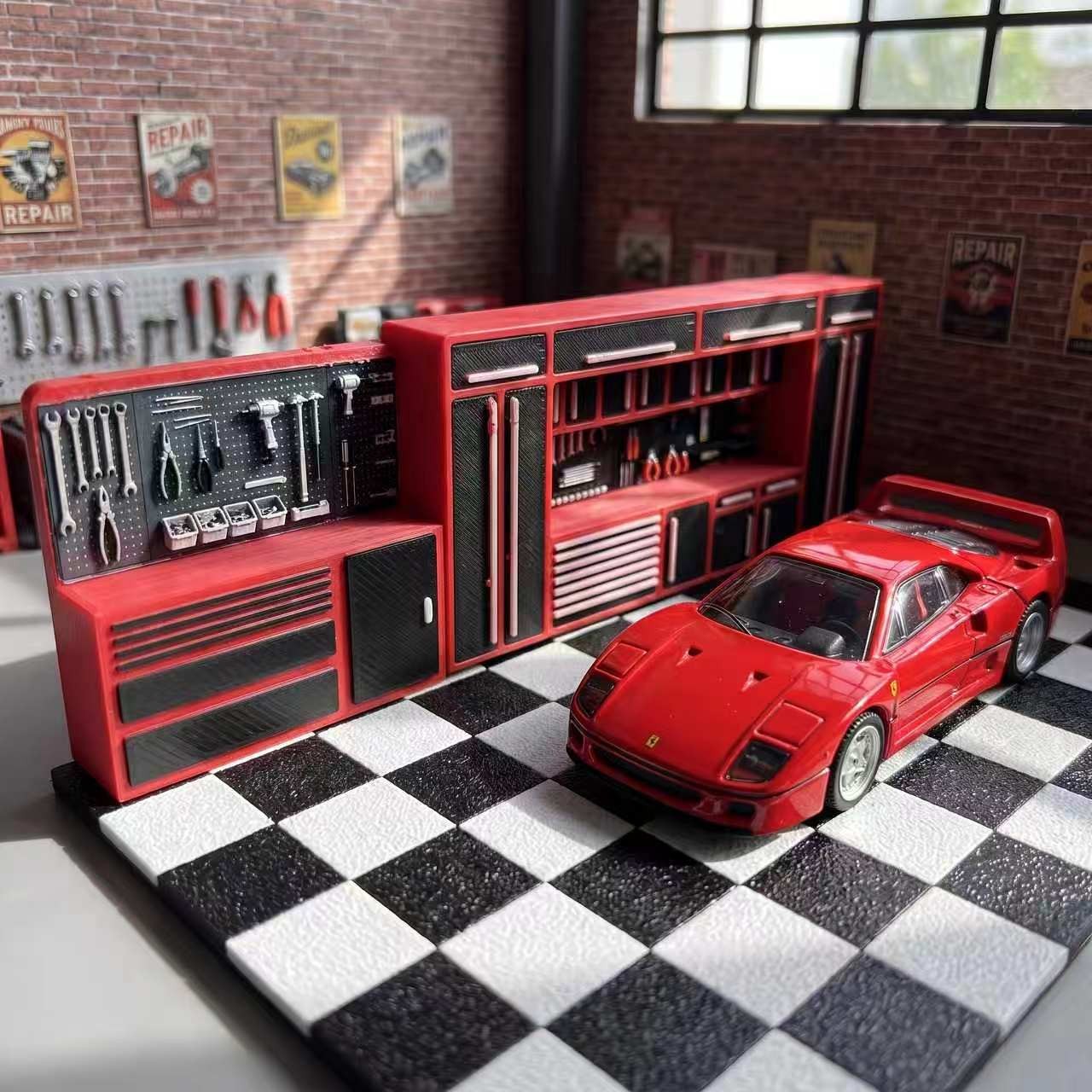 Tools Workshop For Kids - 1:64 Diorama Workbench Tool Set Garage