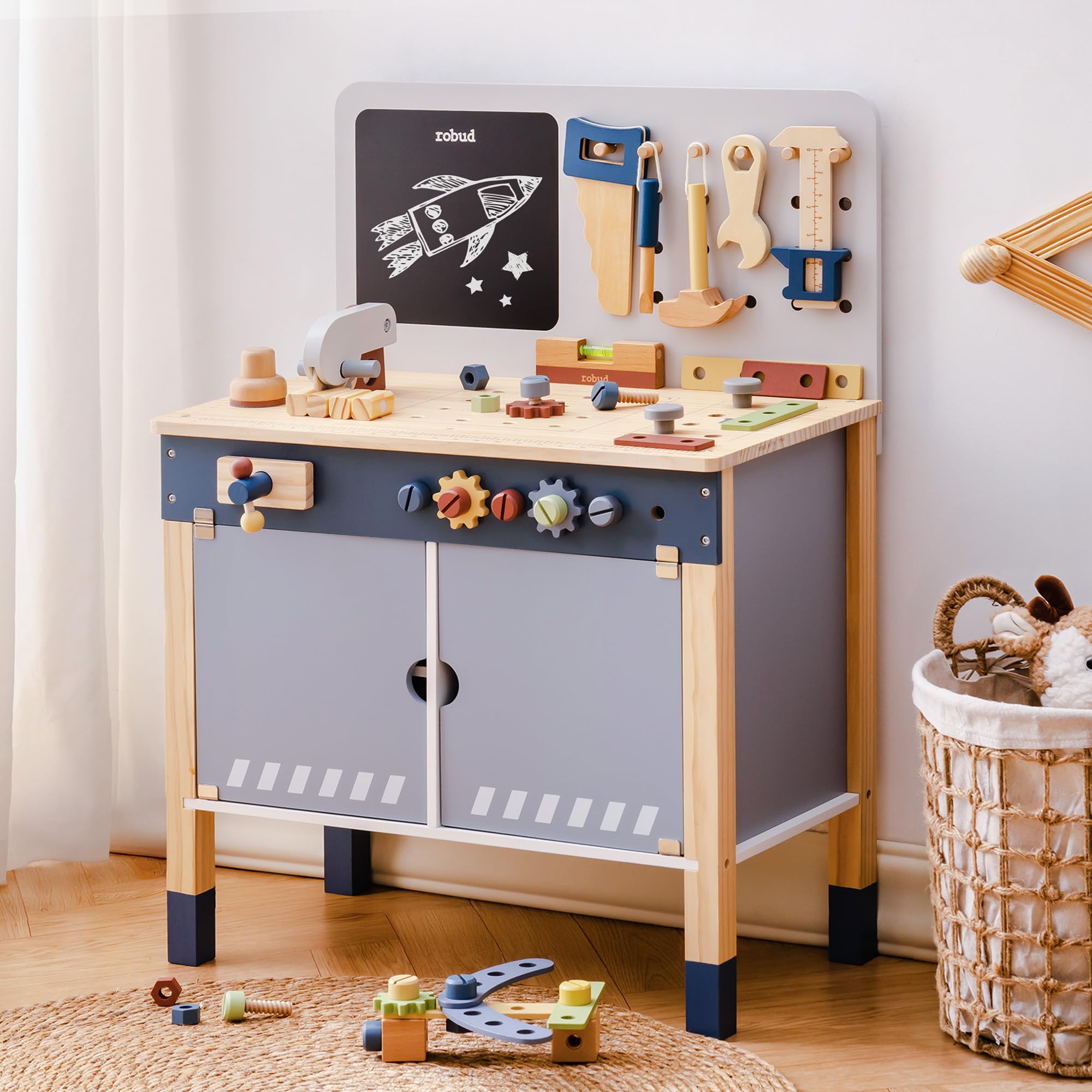 ROBUD Wooden Toy Workbench Pre - Tools Workshop For Kids recension och pris